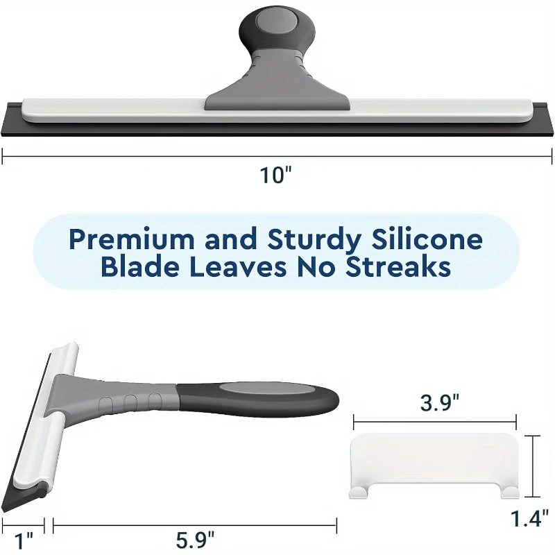 （20 pcs）AllPurpose Silicone Shower Squeegee for Glass Window Door Mirror Car Windshield Tile Wall Portable Cleaner Tools Includes One Hook One Adhesive 10 Inches Gray